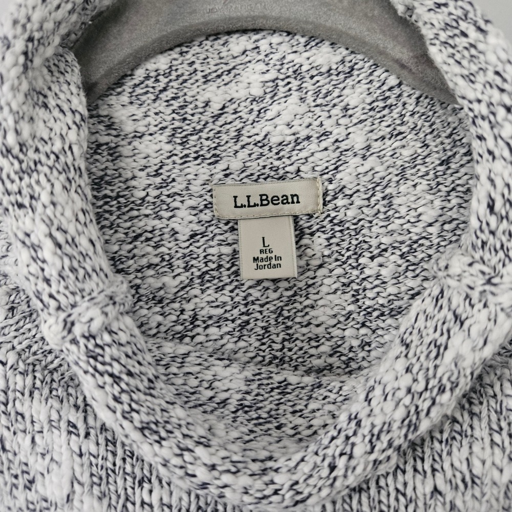 L.L. Bean Roll‎ Neck Sweater Womens Large White Marled Cotton Pullover Coastal - Picture 4 of 5